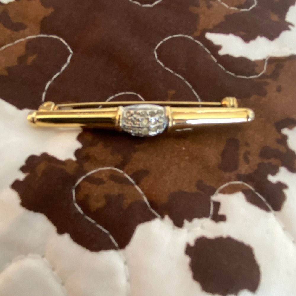 Vintage Gold Tone Pave Rhinestone Bar Brooch Pin Two Tone Tapered Design